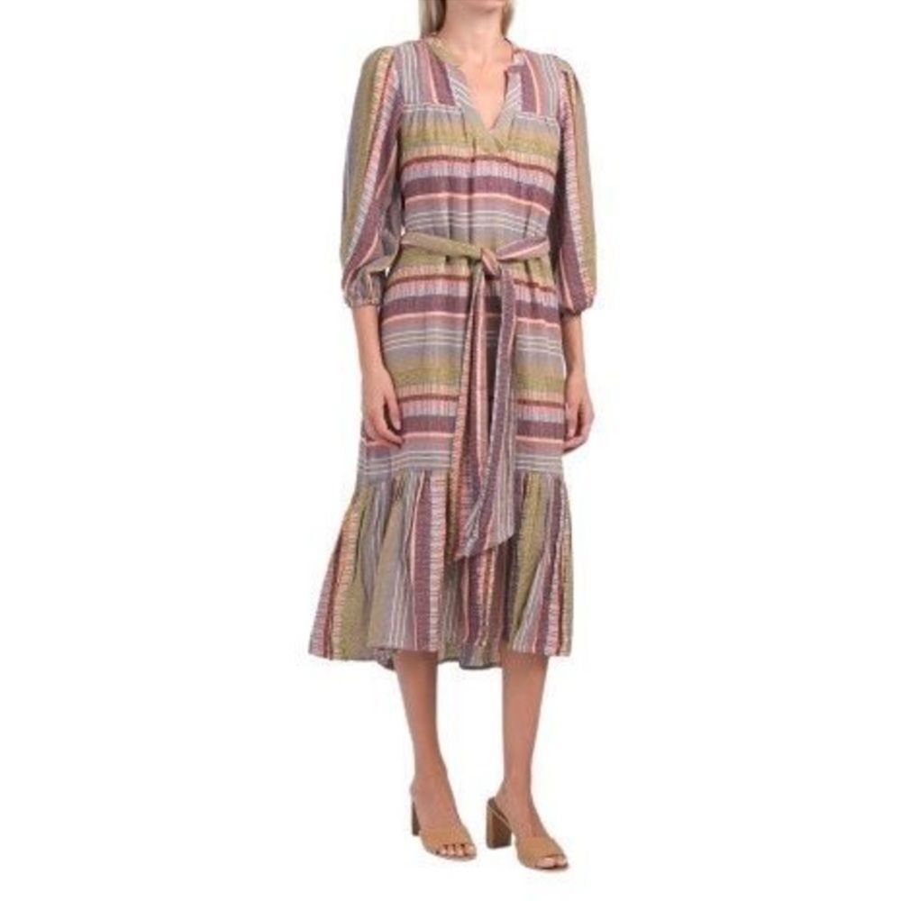 dRA Anthropologie Jenwin Textured Directional Stripe Long Sleeve Midi Dress M